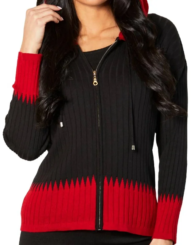 Empire Waist Women's Alpaca Wool Sweater Dresses in Earthy TonesZip Hoodie Ribbed Cardigan In Black/rouge