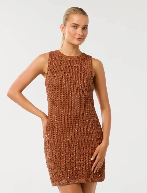 V - Neck Women's Ribbed Sweater Dresses with Belt for a Defined WaistBailee Crochet Mini Dress