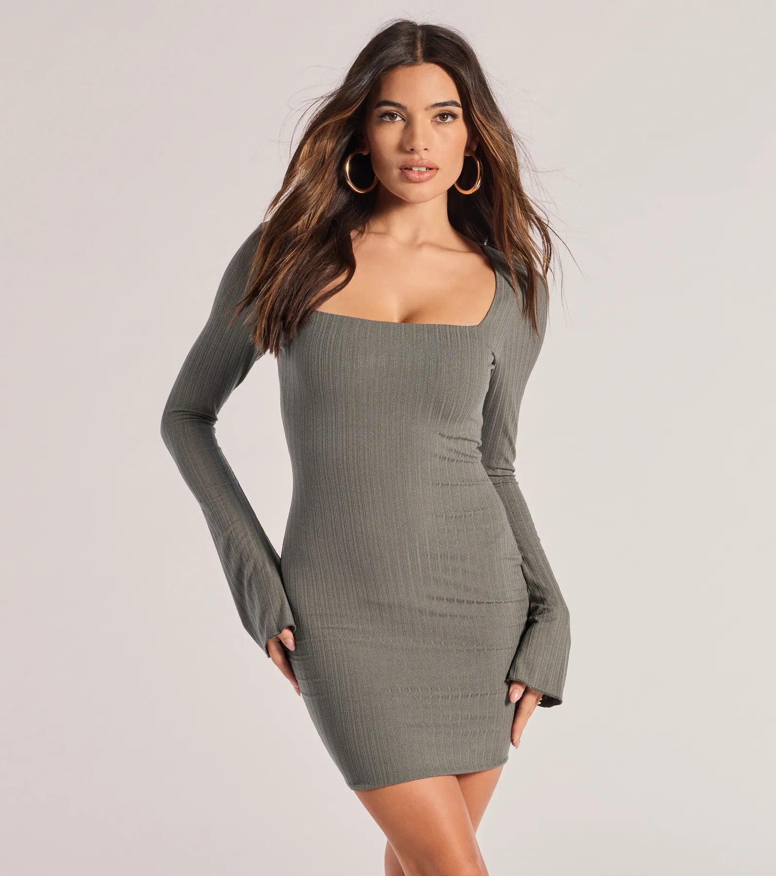 Mock Neck Women's Angora Blend Sweater Dresses in Solid ColorsCasual Perfection Long Sleeve Knit Mini Dress