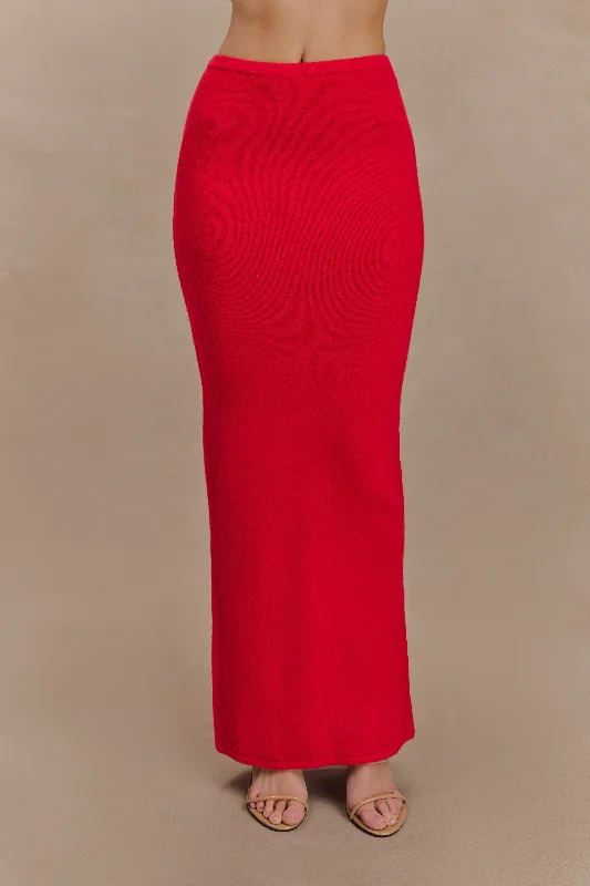 Empire Waist Women's Alpaca Wool Sweater Dresses in Earthy TonesElise Knit Maxi Skirt - Red