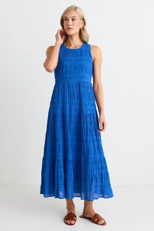 Plus Size Women Dress with a Flattering A - Line Cut for Comfort and StyleFlorentena Cobalt Sleeveless Tiered Maxi Dress