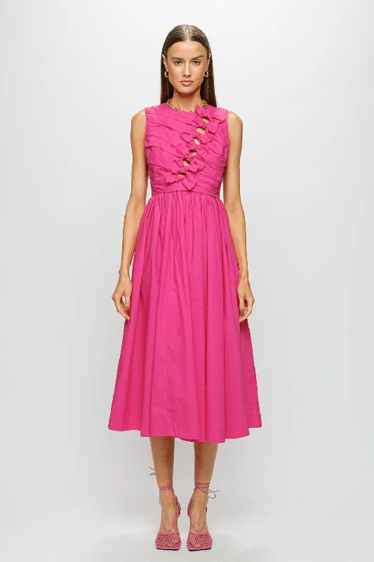 Shift Women Dress with a Simple and Classic Design for Everyday WearHot Pink Midi Dress with Tie Front Detail