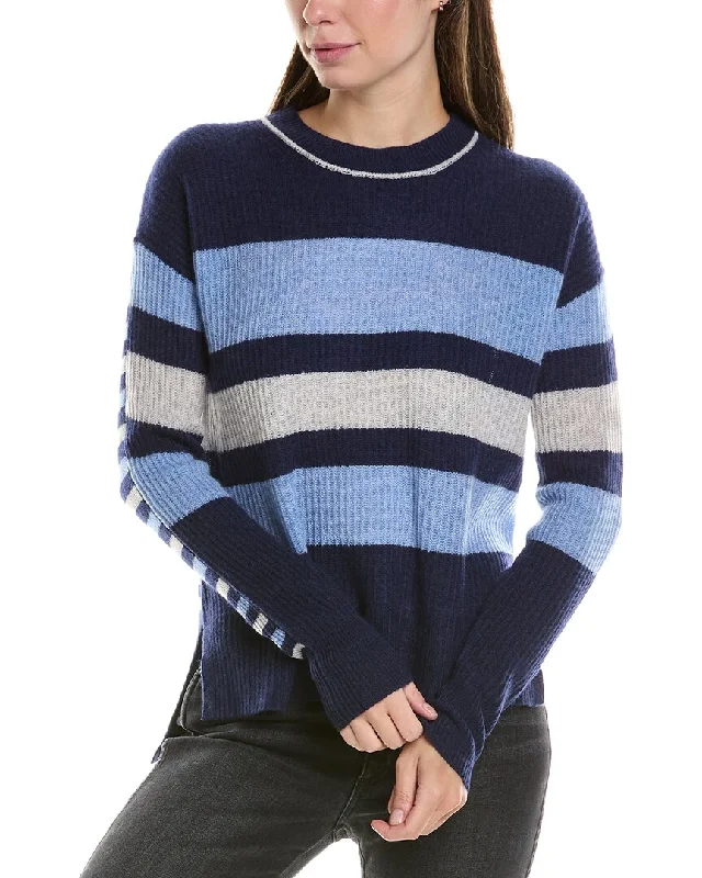 V - Neck Women's Ribbed Sweater Dresses with Belt for a Defined WaistInCashmere Variegated Stripe Cashmere Sweater