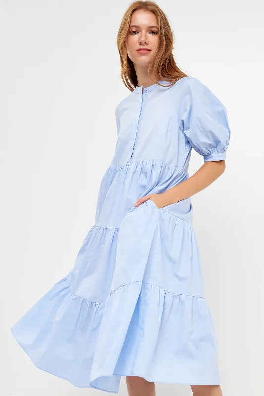 Off - the - Shoulder Women Dress for a Romantic and Feminine LookLight Blue Short Sleeve Button Front Midi Dress