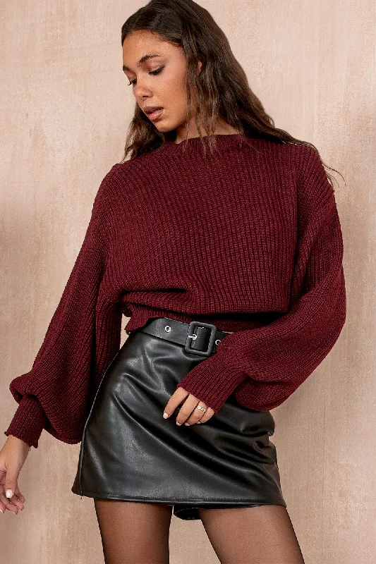 Empire Waist Women's Alpaca Wool Sweater Dresses in Earthy TonesMandy Burgundy Knit Jumper