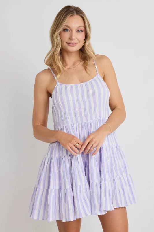 Shift Women Dress with a Simple and Classic Design for Everyday WearMemphis Lilac stripe Strappy Tiered Mini Dress