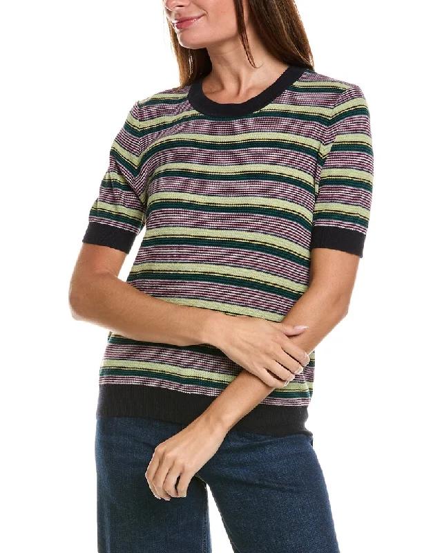 A - Line Women's Merino Wool Sweater Dresses in Classic StylesMinnie Rose Textured Stripe Crew Cashmere-Blend Sweater