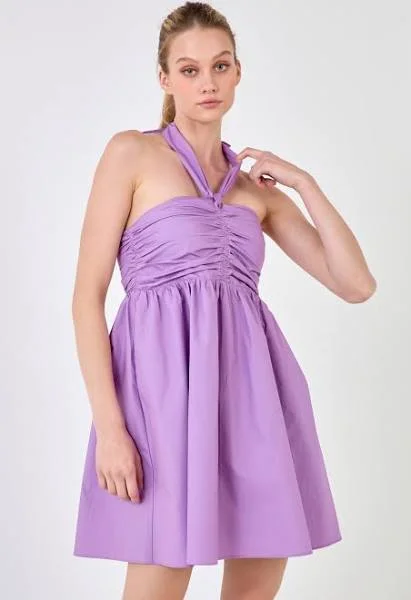 Off - the - Shoulder Women Dress for a Romantic and Feminine LookRuched Lilac Halter Neck Dress