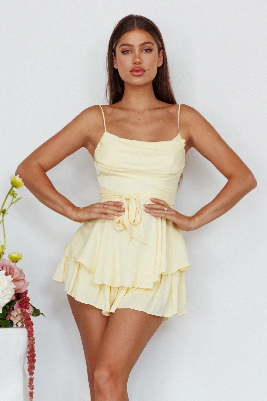 Mini Women Dress with a Short Hem for a Young and Trendy StyleWell Versed Cowl Neck Flounce Romper Soft Yellow