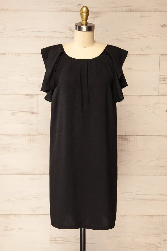 Midi dresses with button - down skirts for a unique and functional designAaron Black | Straight Short Dress