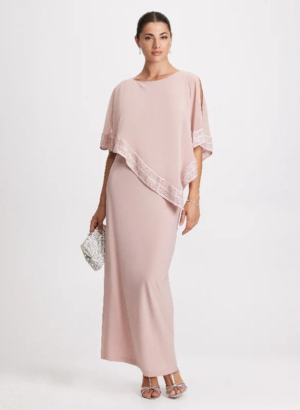 Midi dresses with pleated skirts for a timeless and elegant appealAsymmetric Poncho Overlay Dress