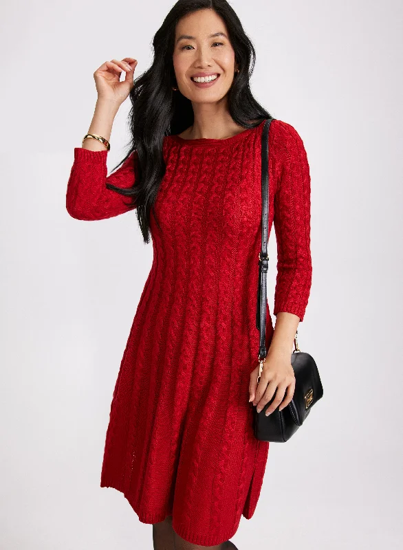 Midi dresses with metallic threads for a glamorous evening eventCable Knit Sweater Dress