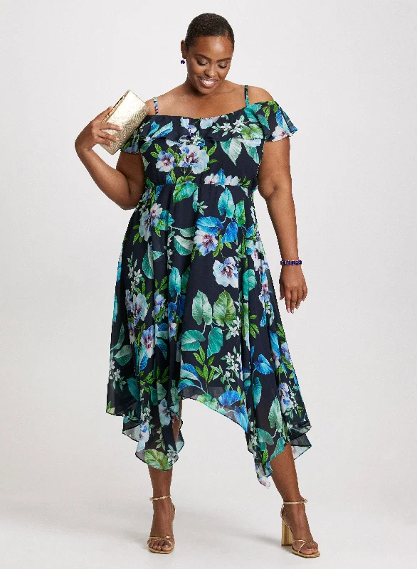 Midi dresses with button - down skirts for a unique and functional designFloral Chiffon Dress