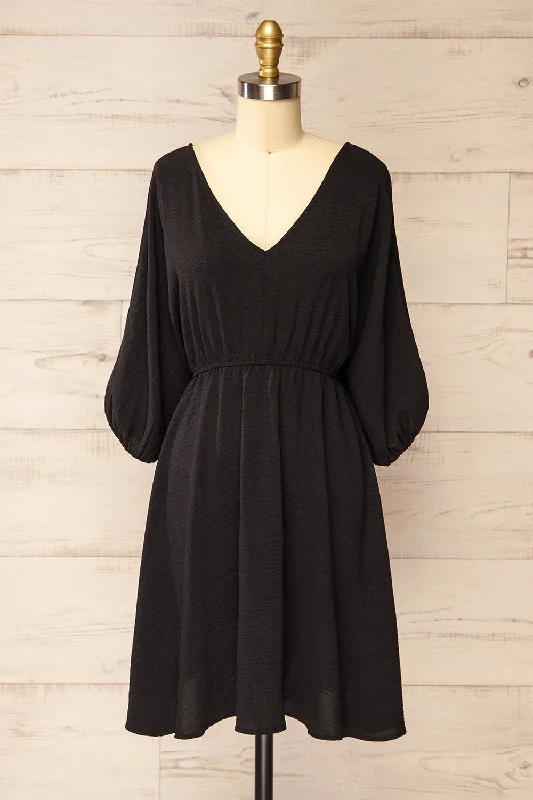 Midi dresses with ruffled hems for a romantic date nightFordwich | Short Black Dress w/ Batwing Sleeves