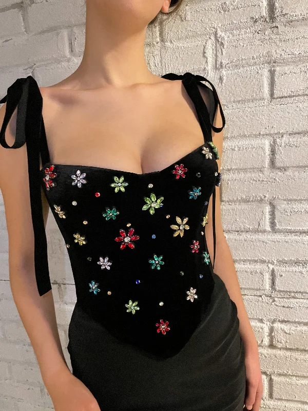 Midi dresses with patchwork patterns for a one - of - a - kind styleMidnight Blossom Corset