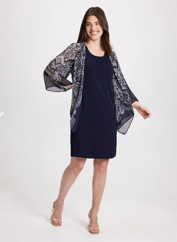 Velvet midi dresses in jewel tones for a glamorous winter eventPaisley Print Fooler Cardigan Dress