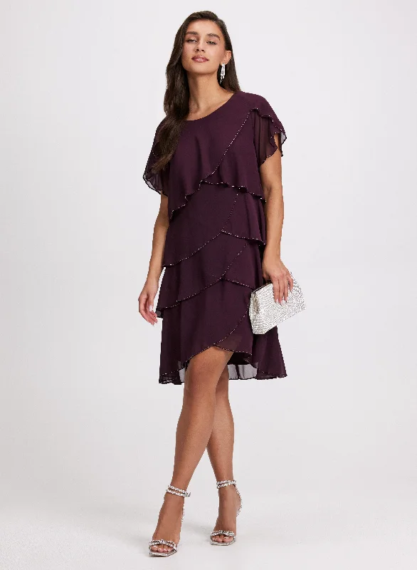 Midi dresses with ruched sleeves for a more fitted and stylish arm lookTiered Chiffon Cocktail Dress