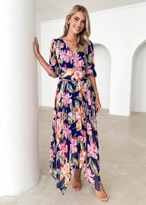 Midi dresses with button - down skirts for a unique and functional designTwinker Midi Dress - Navy Floral