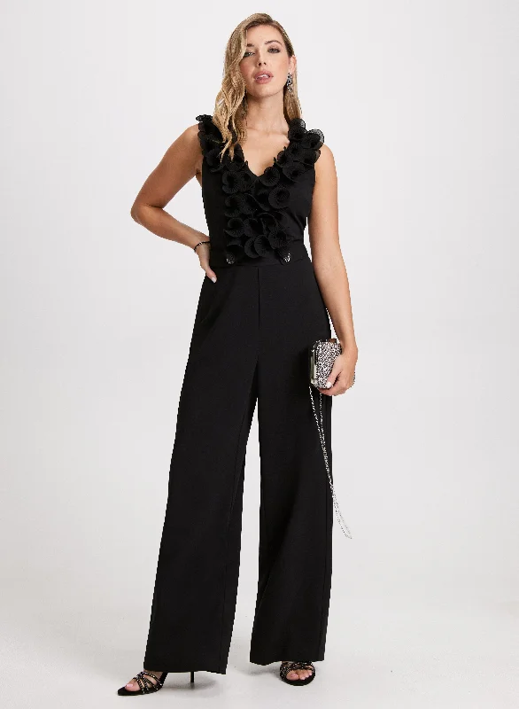 Midi dresses with side slits for a sexy and elegant appearanceV-Neck Ruffle Detail Jumpsuit