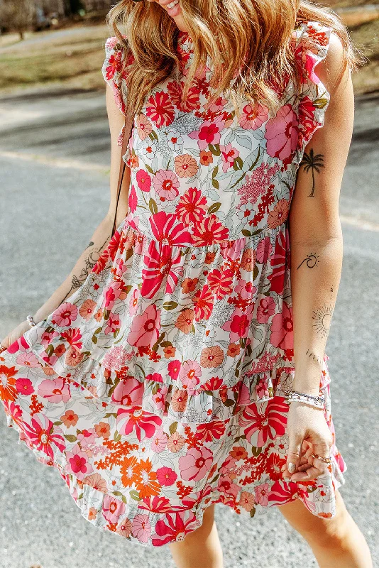 Midi dresses with embroidered accents for a unique and detailed designFloral Ruffle Tiered Tank Dress