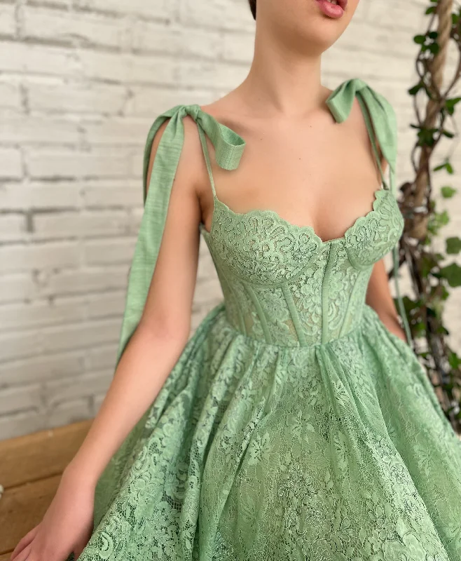 Midi dresses with embroidered accents for a unique and detailed designWintergreen Lace Gown