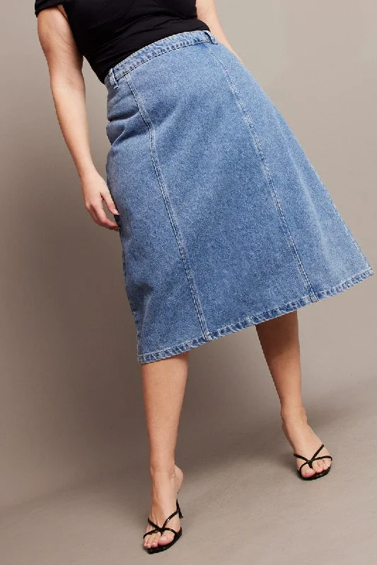 Denim Denim Midaxi Panel Skirt