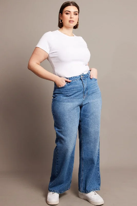 Denim Wide Leg Jeans High Rise