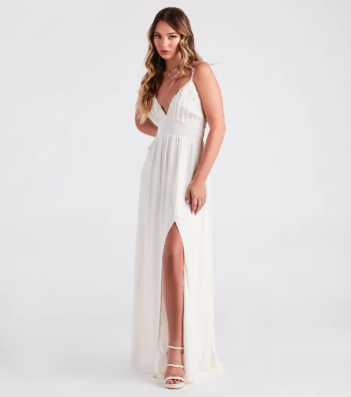 Maxi dresses with pleated yokes and button - up fronts for a classic and refined styleBlissful Beauty Chiffon Ruffle Trim V-Neck Maxi Dress