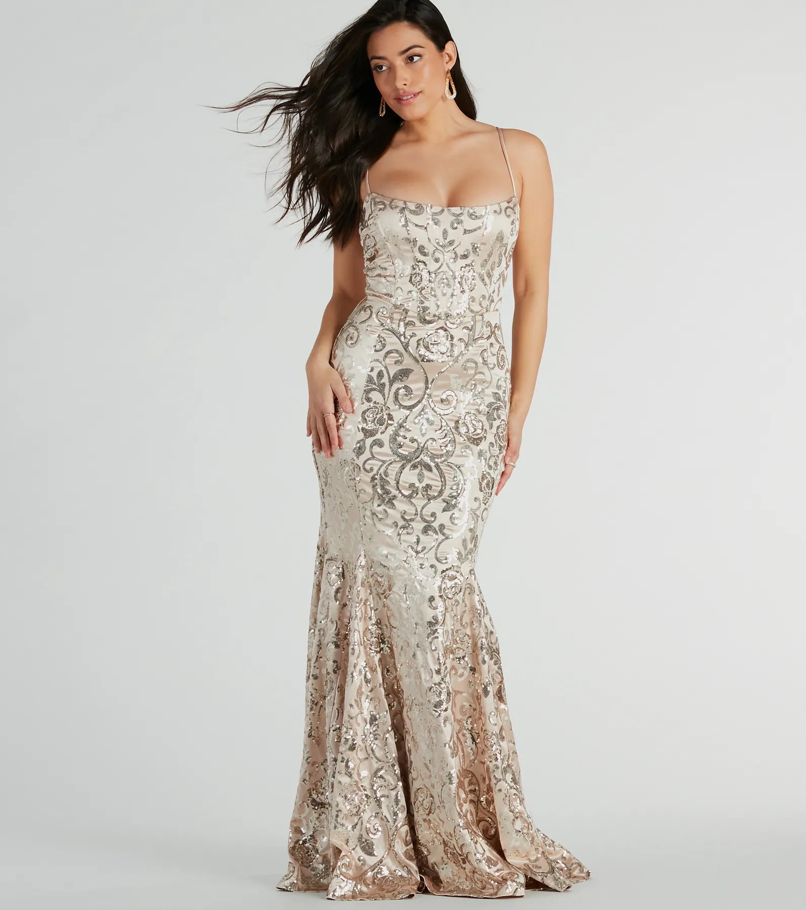 Maxi dresses with embroidered accents and cotton - blend materials for everyday comfortCarly Lace-Up Mermaid Sequin Satin Formal Dress