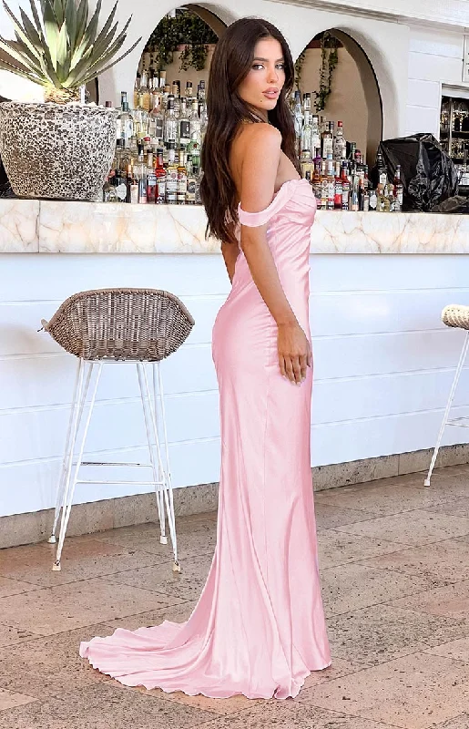 Maxi dresses with ruched side panels and knee - length slits for a sexy and elegant silhouetteDelanie Pink Maxi Dress