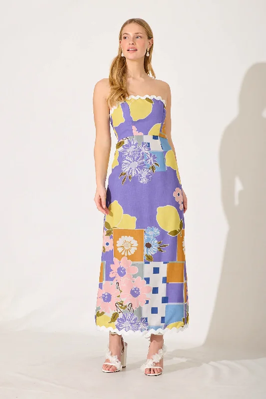 Maxi dresses with satin - finish fabrics and V - necklines for a flattering and elongating effectEverspring Maxi Dress In Lilac Multi With Ric Rac Trim