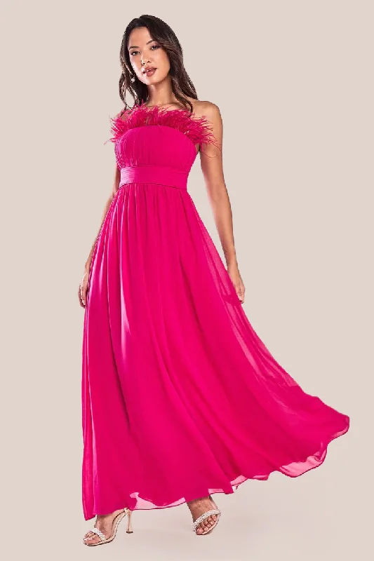 Maxi dresses with abstract print panels and sheer overlays for a modern and artistic lookGoddiva Bridesmaids Chiffon Maxi Dress - Hot Pink