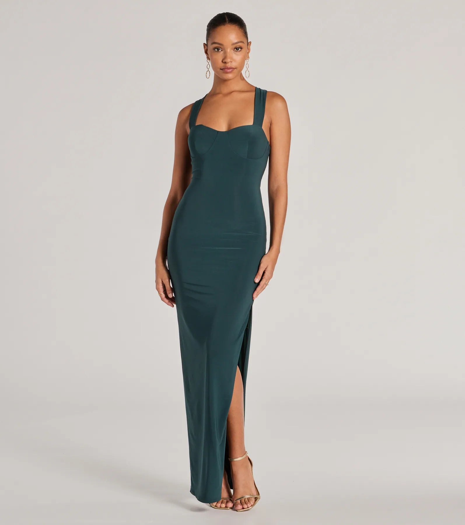 Maxi dresses with patchwork designs and high - neck collars for a one - of - a - kind styleMarleigh Lace-Up High Slit Formal Dress