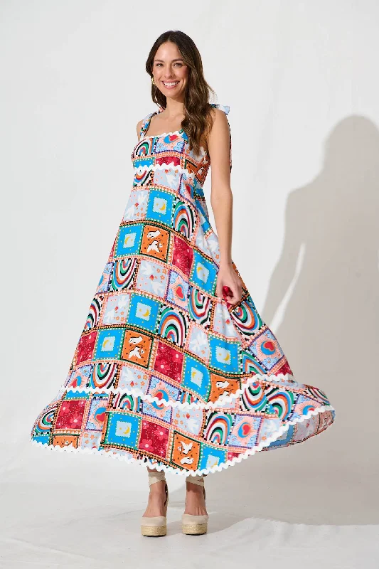 Maxi dresses with tassel - trimmed hems and ribbed textures for a unique and tactile appearanceSomerset Maxi Sundress In Bright Multi With Ric Rac Trim