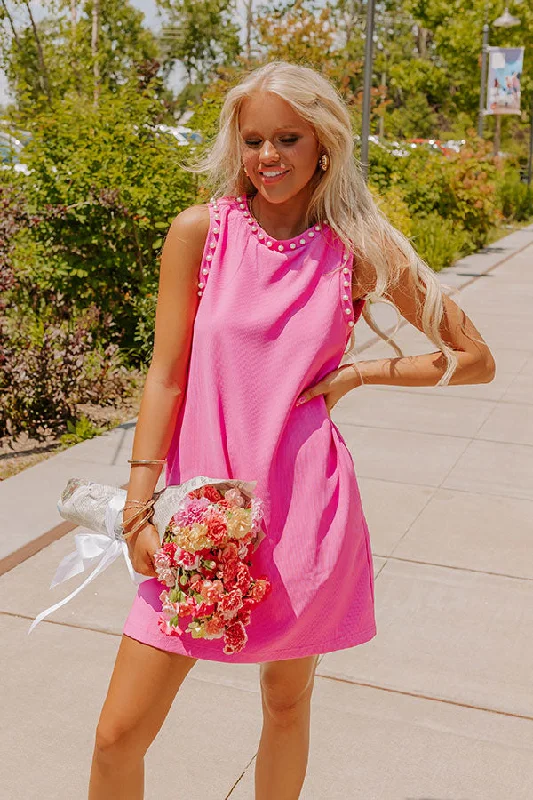 Halter Neck Women Dress to Show Off the Shoulders and NecklineCosmopolitans and Chit Chat Pearl Embellished Mini Dress in Fuchsia