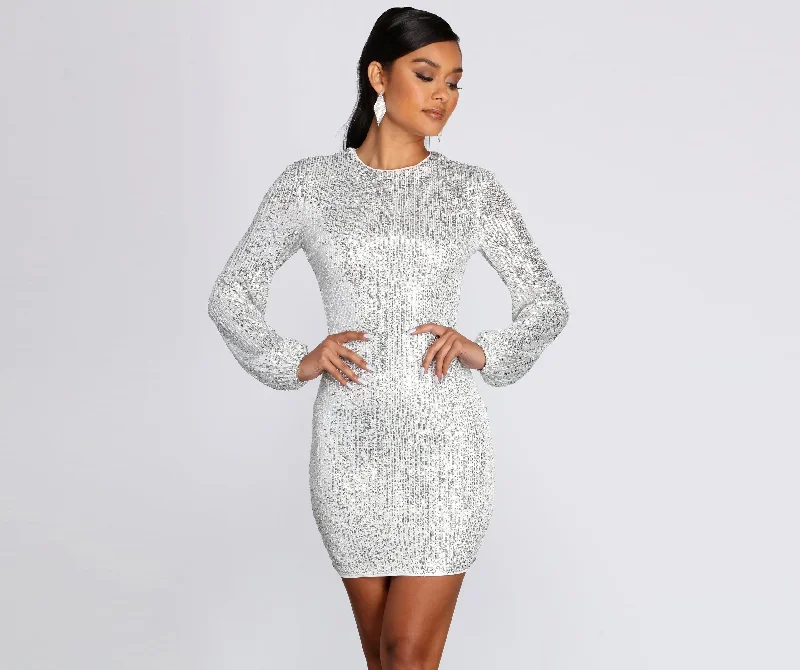 Empire Waist Women Dress to Accentuate the Bust and Conceal the WaistLong Sleeve Sequin Mini Dress