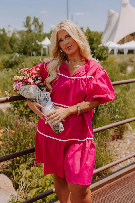 Ruffled Women Dress with Multiple Layers for a Playful and Girly StylePorch Swing Sippin' Mini Dress in Hot Pink Curves