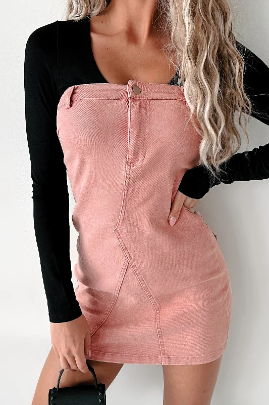 Strapless Women Dress with a Built - in Bra for Comfort and SupportRita Strapless Denim Mini Dress (Dusty Pink)