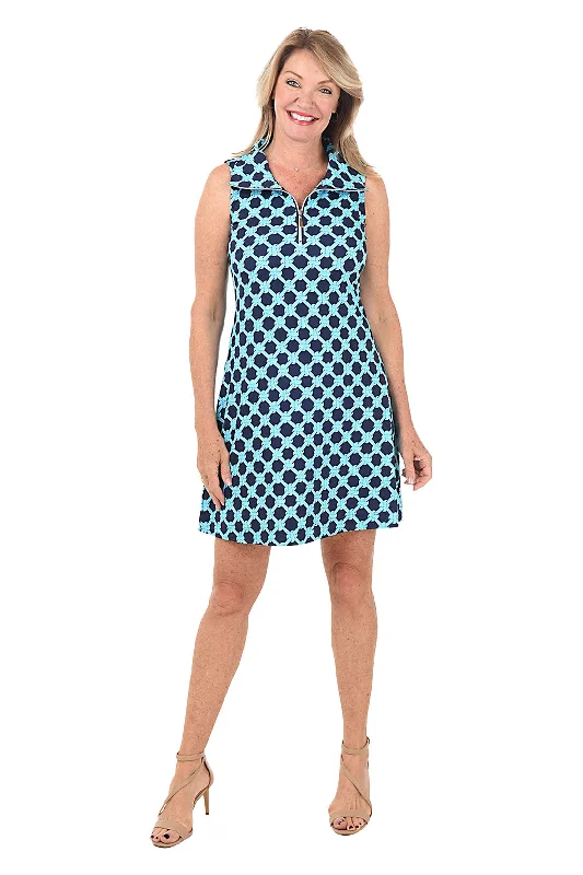 Strapless Women Dress with a Built - in Bra for Comfort and SupportBlue Twisted Knots UPF50+ Sleeveless Dress