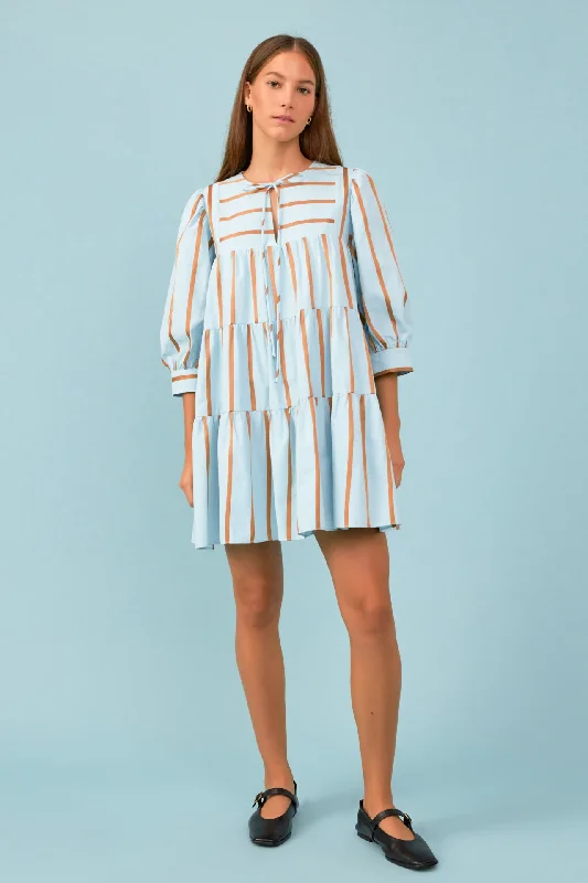 Shift Women Dress with a Simple and Classic Design for Everyday WearStriped Blouson Mini Dress