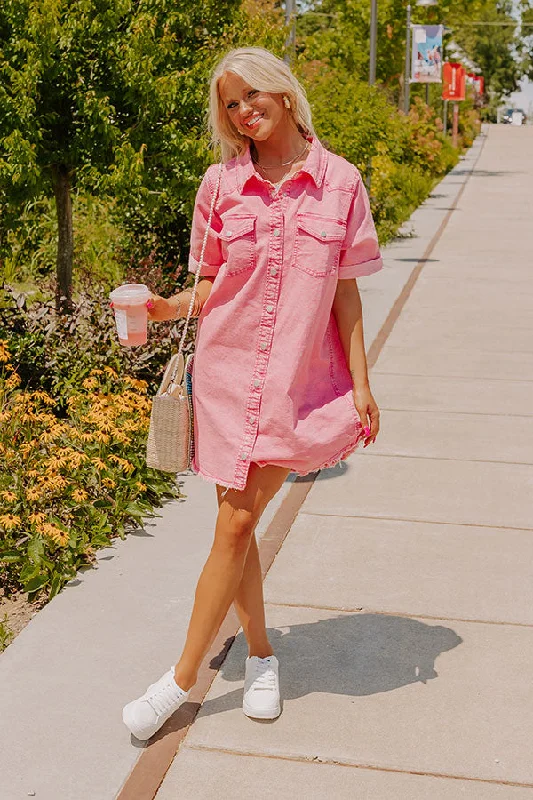 Halter Neck Women Dress to Show Off the Shoulders and NecklineUrban Edge Denim Mini Dress in Pink