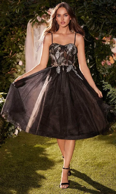 Cocktail dresses with a floral print and a peplum waistAndrea and Leo A1227 - Bow Straps A-Line Evening Dress