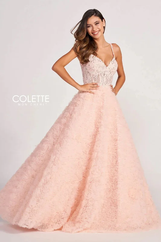 Sequined wedding guest dresses for an evening weddingColette CL2000 Beaded Long Formal Rosette Prom Ball Gown