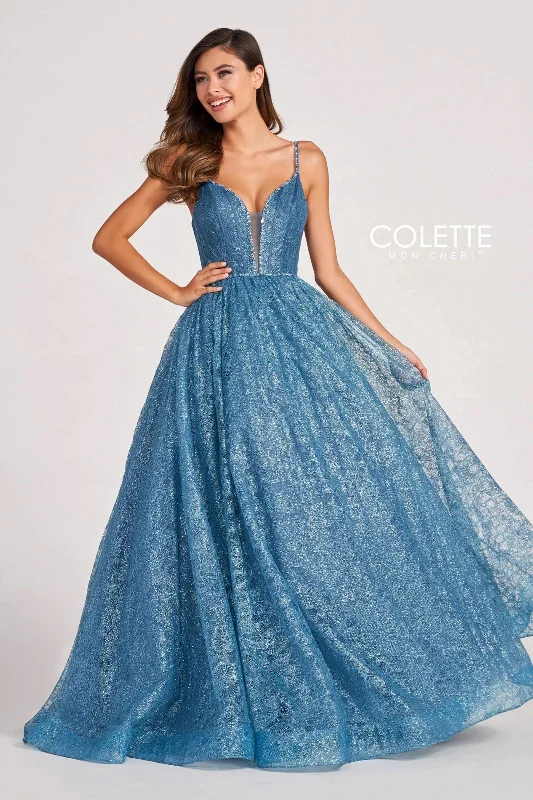 Wedding guest dresses with cold - shoulder designs and solid colorsColette CL2018 Prom Long Glitter Formal Ball Gown