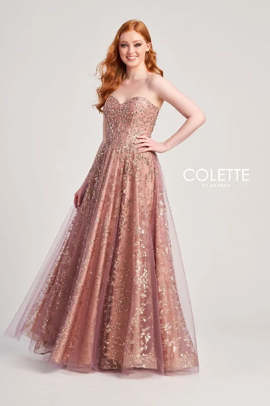 Bow - backed wedding guest dresses in silk for a luxurious feelColette CL5144 Sequin Long Formal Prom Dress