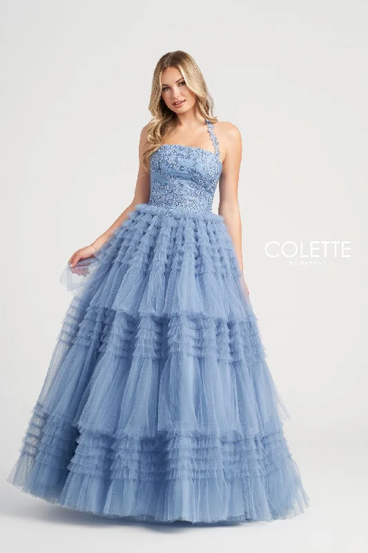 Wedding guest dresses with cut - out details and midi lengthsColette CL5163 Layered Prom Long Halter Formal Ball Gown