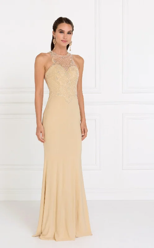 Tea - length formal dresses with lace trim for a semi - formal promElizabeth K GL1507 Dress