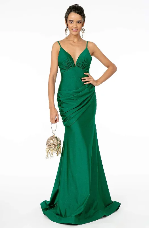 Formal dresses with asymmetric ruffled hems and high - low designs for a fashion - forward and dynamic appearanceElizabeth K - GL1815 Spaghetti Strap Draped Ornate Mermaid Dress