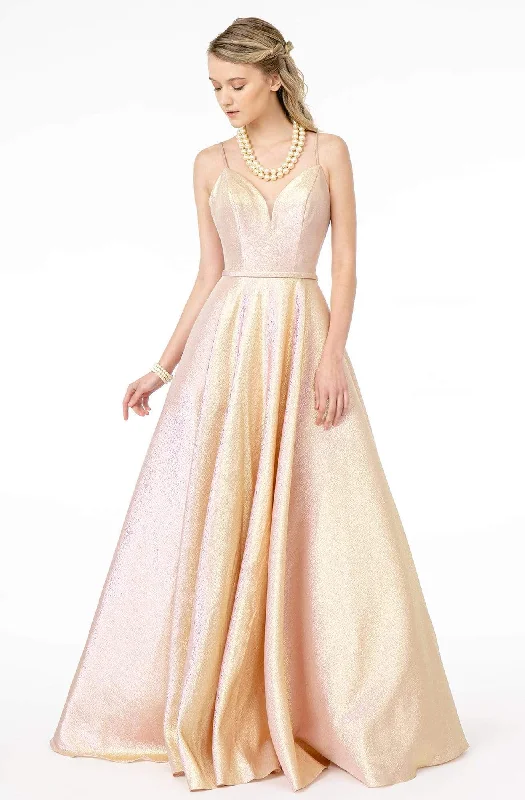 Formal dresses with tassel - adorned belts and tiered skirts for a stylish and festive formal eventElizabeth K - GL2951 Plunging V-Neckline A-Line Gown