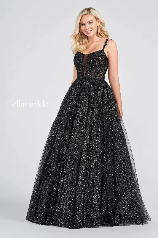 Wrap - style wedding guest dresses with bow accentsEllie Wilde EW122049 Prom Long Formal Pocket Ball Gown